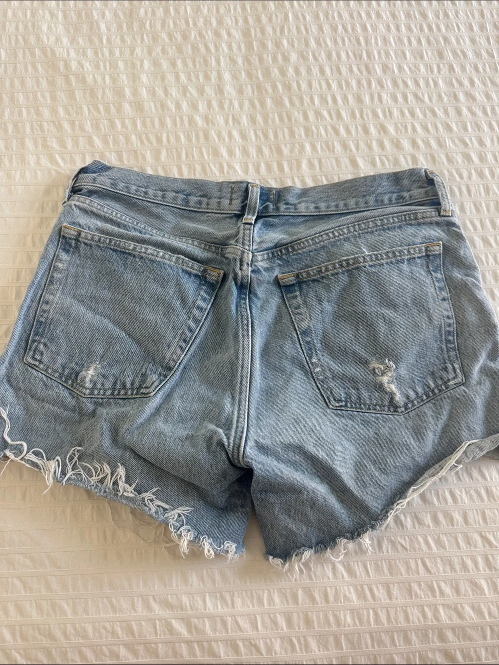 Agolde Light Wash Distressed High-Rise Denim Shorts